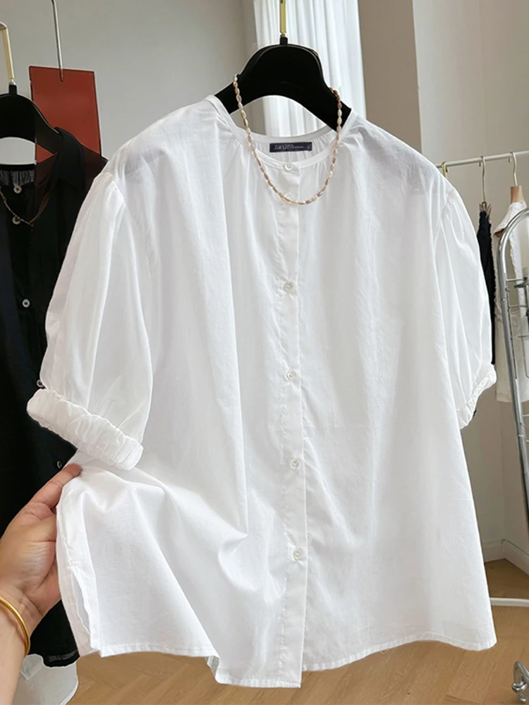 

2025 Summer Loose Shirts ZANZEA Women Casual Short Sleeve Solid Blouses O Neck Buttons Up Blusas Stylish Office OL Tops Female