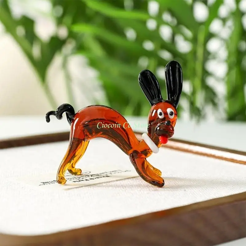 X90F Elegant Handmade Glass Dog Miniature Ornament Bright Color For Home Styling Gift
