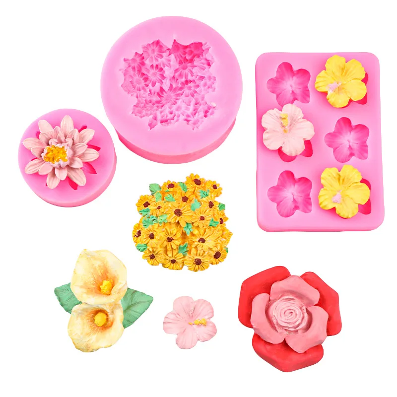 Blooming Bouquet Camellia Cake Decoration Silicone Mold Fondant Three-dimensional Flower Dessert  Ornament Mold B447