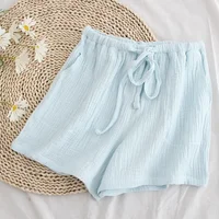 New summer ladies 100% cotton crepe solid color shorts multicolor loose casual home pants women  pajama pants  lounge pants pink - Image 3