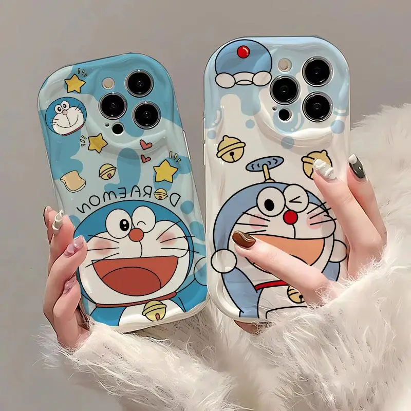 Cute Doraemon Cream Wavy Edge Case for Realme C53 C55 C67 C63 C65 C35 C33 C21Y C25Y C51 8 5G 10 13 11 12 Pro Plus GT 6 Cover