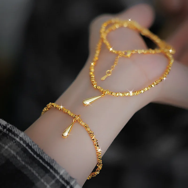 

9999 24K Real Gold Shattered Gold Water Droplet Bracelet Necklace with High-end Feel Light Luxury Shattered Gift for Women Girl