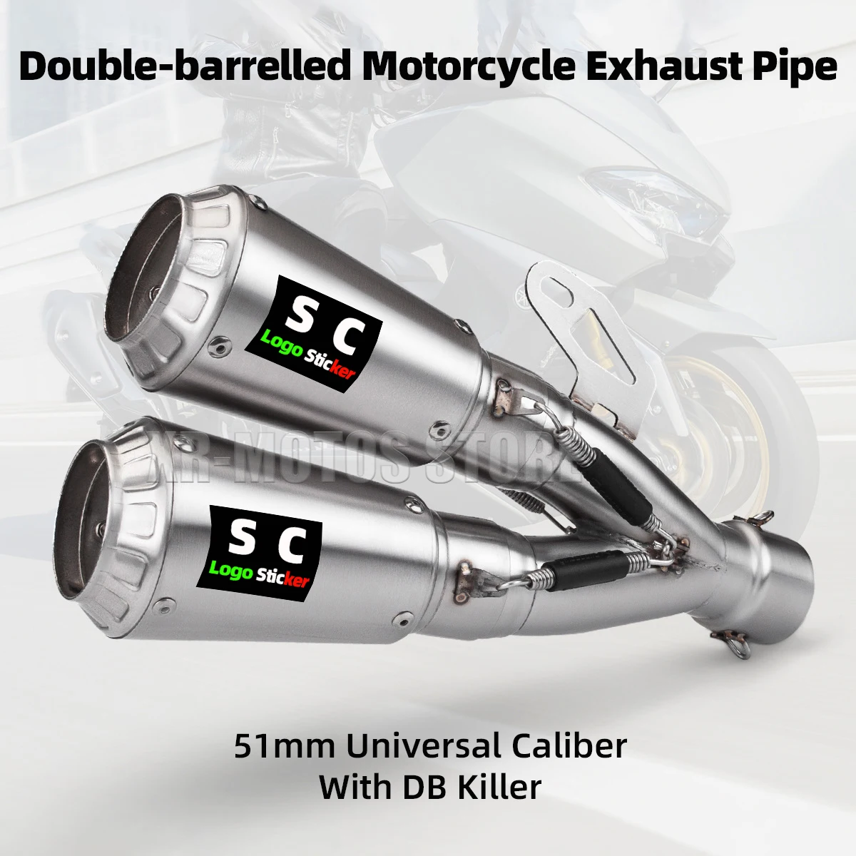 

51mm Universal Double Tube SC Motorcycle Exhaust Muffler Pipe Escape For CBR500R R3 Z900 Z400 Etc Exhaust Modified Accessories