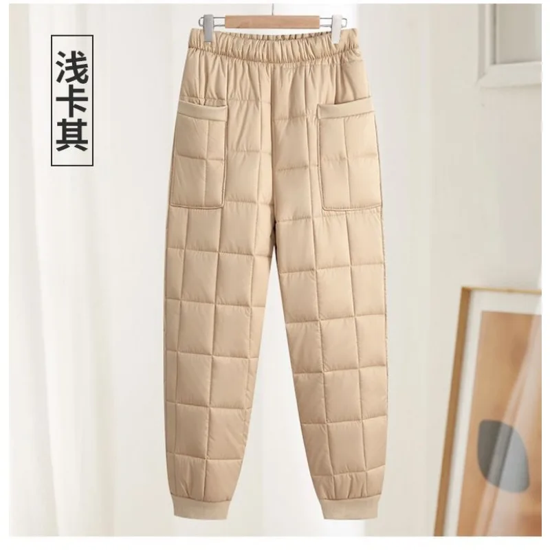 Women Loose Jogger Cotton Pants Plaid Quilted Windproof Warm Thick Outerwear Casual Trousers Autumn Winter