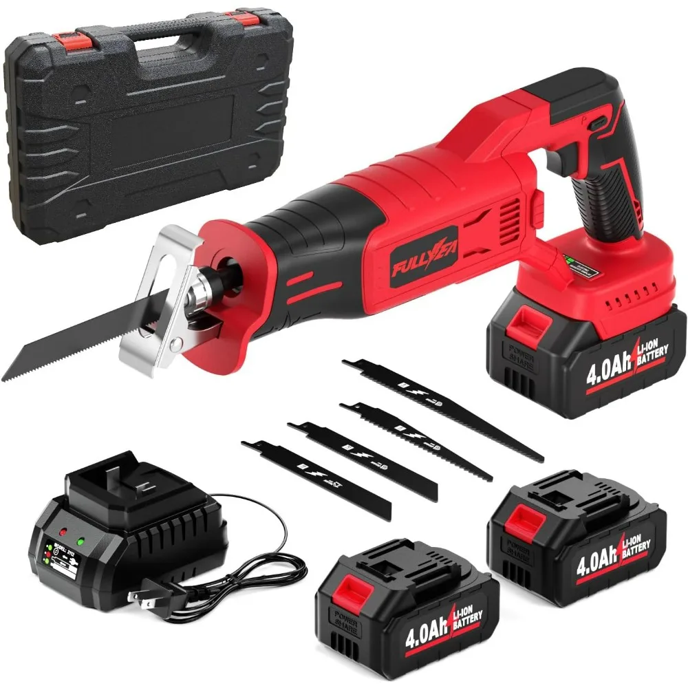 

Reciprocating Saw Cordless,0-3500 SPM Power Reciprocating Tool-Free Blade Change Brushless Recipro 2 * 4.0Ah Battery 4 Blades