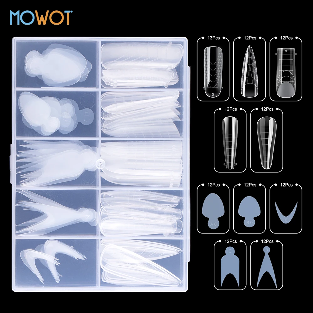 

MOWOT Dual Forms Nail Mold Stickers Set for Quick Building Poly Nail Gel Mold Soft French Line Silicone Pads Nail Extension Mold