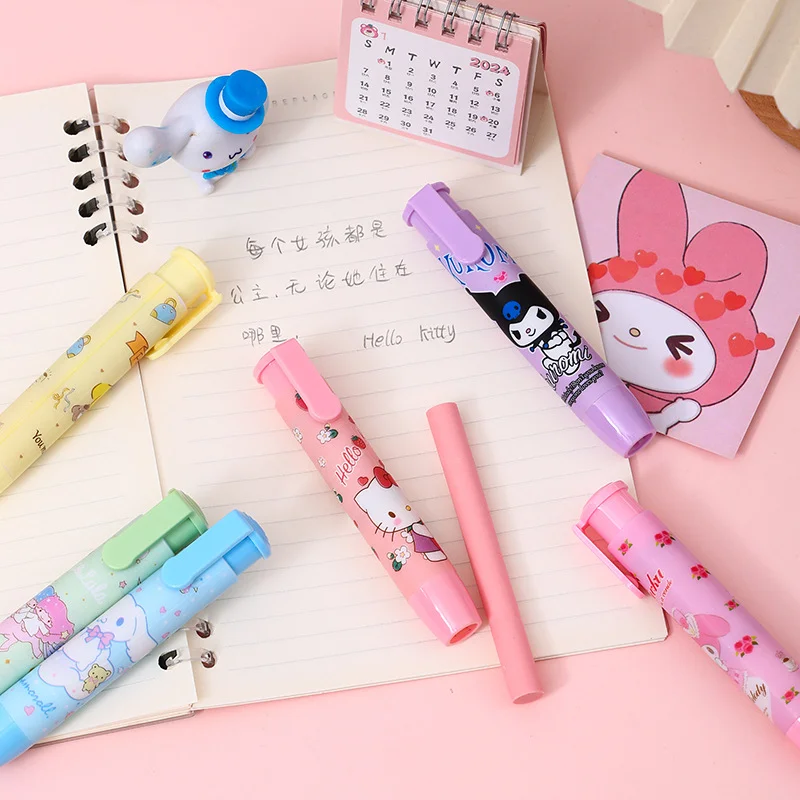 Sanrio Gum Hello Kitty Creatieve Pen Stijl Gum Kuromi Melody Cinnamoroll Cartoon Leuke Briefpapier Gift Kantoor Schoolbenodigdheden