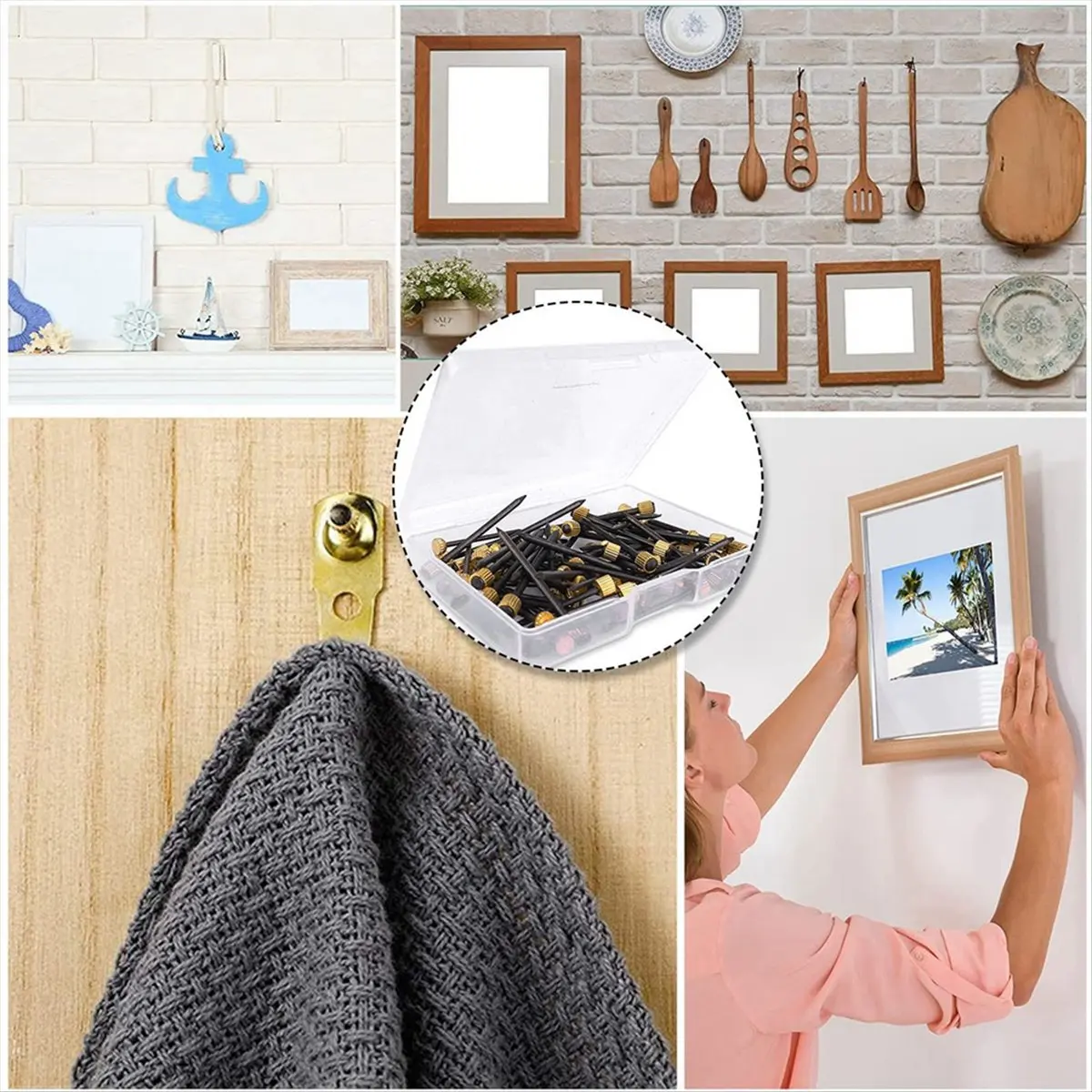 ABFIBG 120Pcs Picture Hanging Nails 4 Sizes Wall Nails for Picture,Nails for Wall Picture for Wall Decoration Hanging Frame Kit