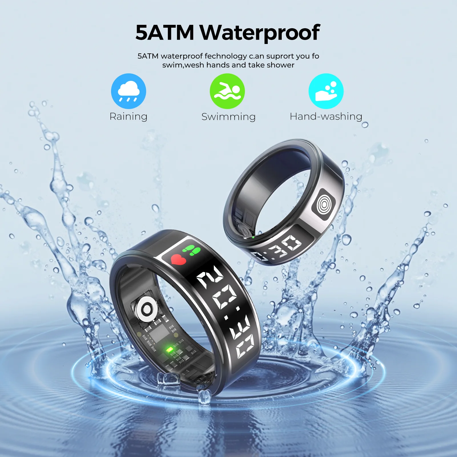 LED Display Screen Smart Ring for Heart Rate Oxygen Sleep Monitoring Multi Sports Modes Waterproof Bluetooth Women Healthy Rings