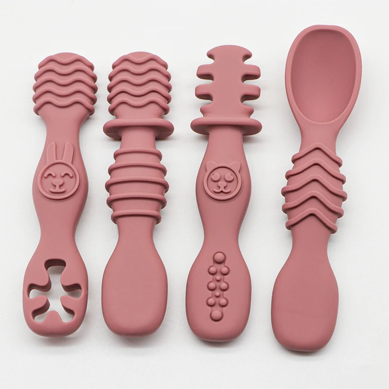 4pcs silicone baby food spoon, training spoon for babies over 6 months old, easy-to-grip tableware, Christmas gift