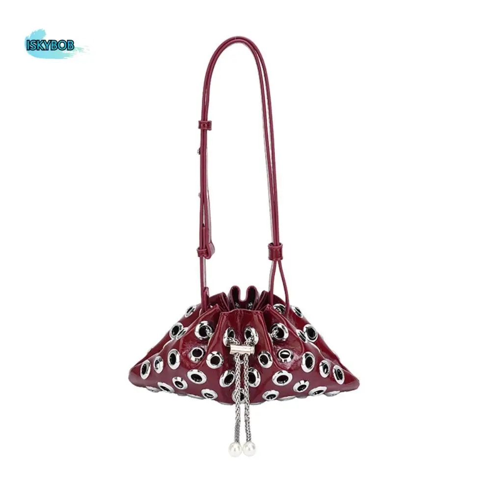 

Простая сумка через плечо с металлическими заклепками и заклепками, сумка через плечо с пикантной цепочкой для девочек Y2k, сумка подмышки в стиле панк, женская сумка через плечо с полым шнурком