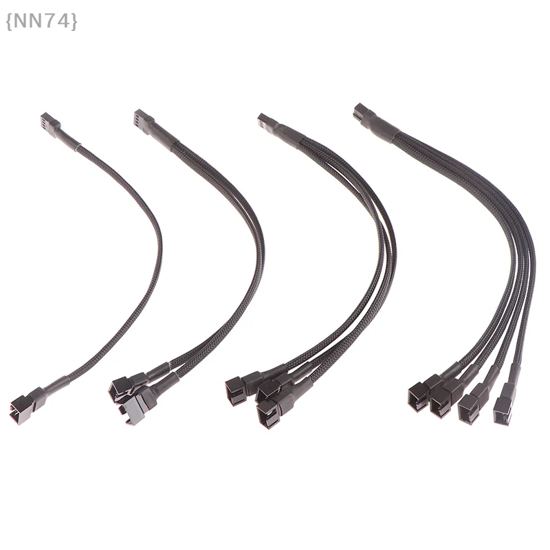 PC Fan Hub Extension Cable - 1 to 4 Port 4-Pin PWM Splitter to Connect Multiple Case Fans from One Motherboard Header