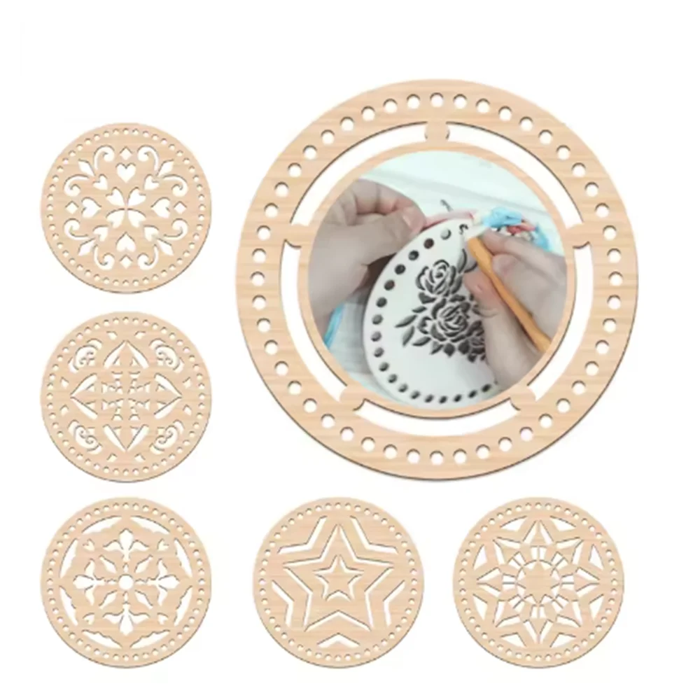 2pcs Natural Wood Basket Bottom Circle Blank Hollow Crochet Basket Wood Base DIY Crochet Bag Bottom Molding Process