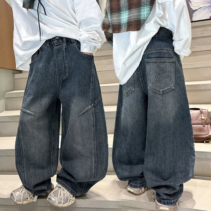 

Boy Jeans Ages 6-14Y Child Loose Pants Tween Boy Denim Student Spring Autumn LongTrousers Toddler Straight Vintage Fashion Jeans