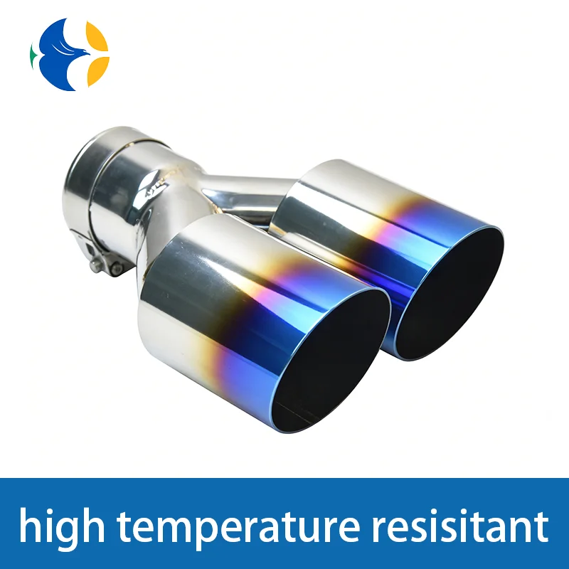 304 stainless steel automobile universal import double cylinder rear exhaust tailpipe blue muffler export stainle No Logo