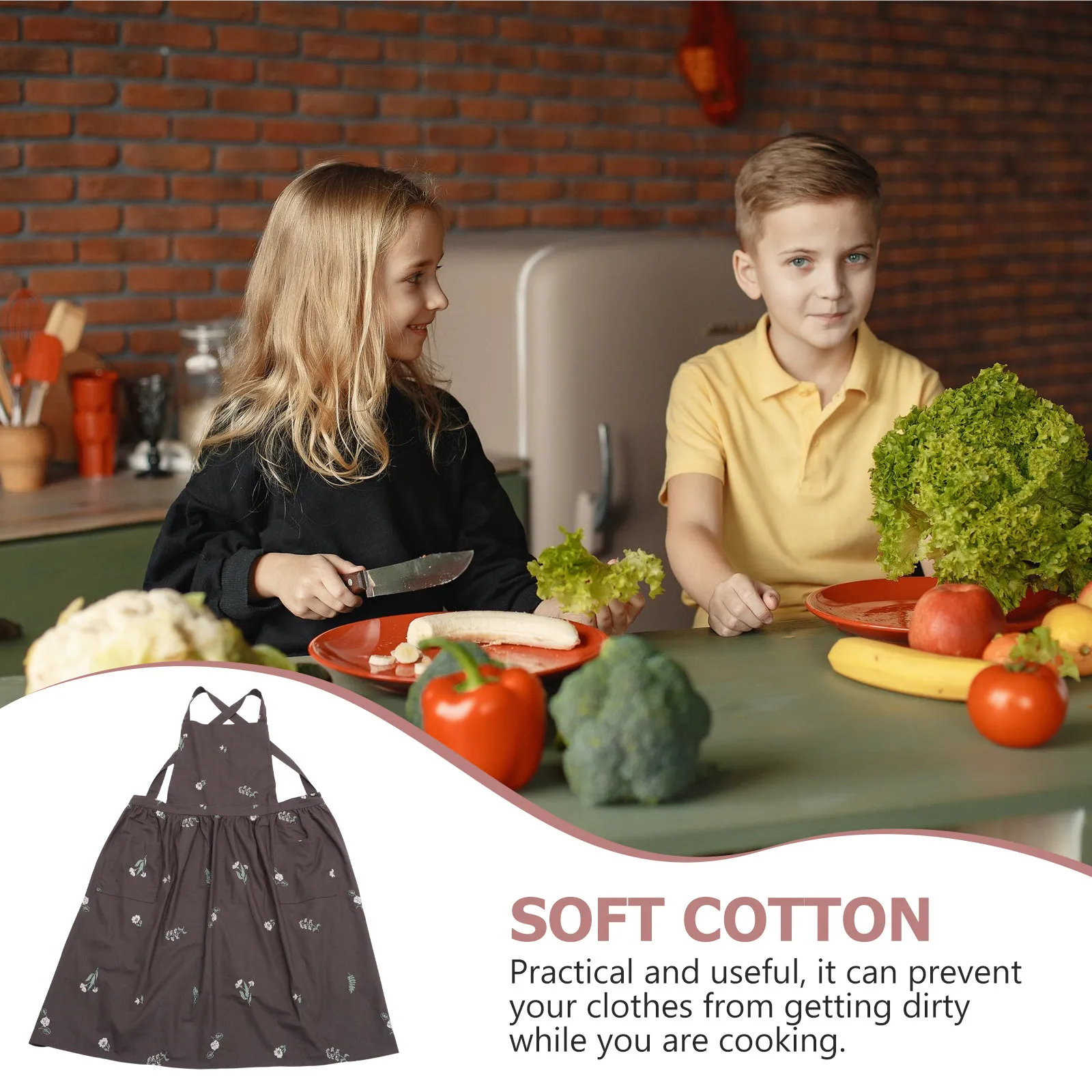 

Хлопково-льняной вышитый фартук для женщин, многофункциональный, для выпечки, кухни, с карманами, для дома, ресторана, бара, готовки, уборки