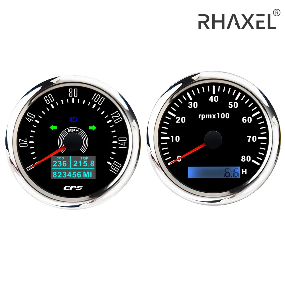 RHAXEL Gauge Kit 85mm Speedometer 200km/h GPS Speedo Gauge Tachometer 8000RPM 12V 24V for Car Yachts with Hour Meter Backlight