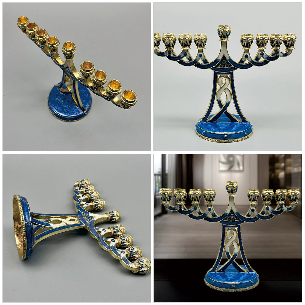 

Nine Headed Candlestick Holder Vintage Metal Ornaments Festive Decor Bedroom Living Room Party Hanukkah Table Tealight