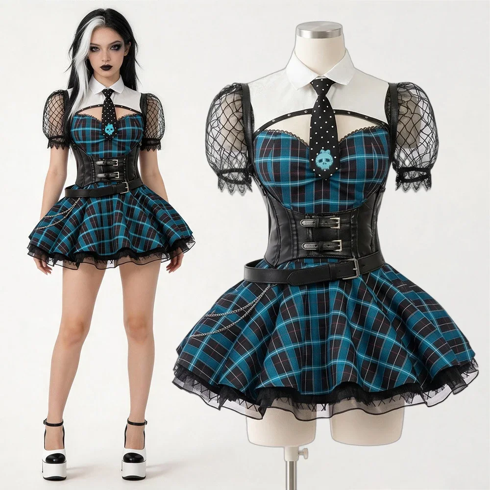 Disfraces de Frankie Stein para mujer, uniforme de juego de rol de la escuela de monstruos de Anime, vestido de fiesta de Carnaval y Halloween