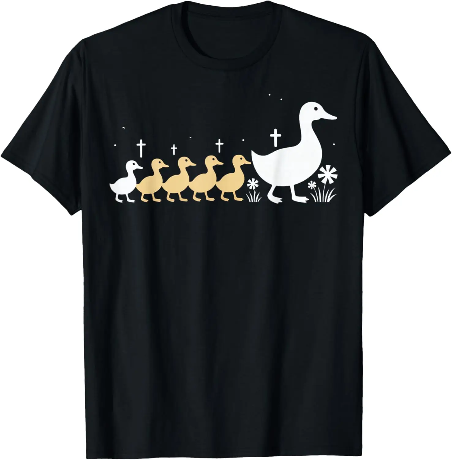 Minimalist Mother Duck with Ducklings Silhouette T-Shirt Funny Cute Casual Cotton Graphic Tee Mens Clothing Tops Camiseta