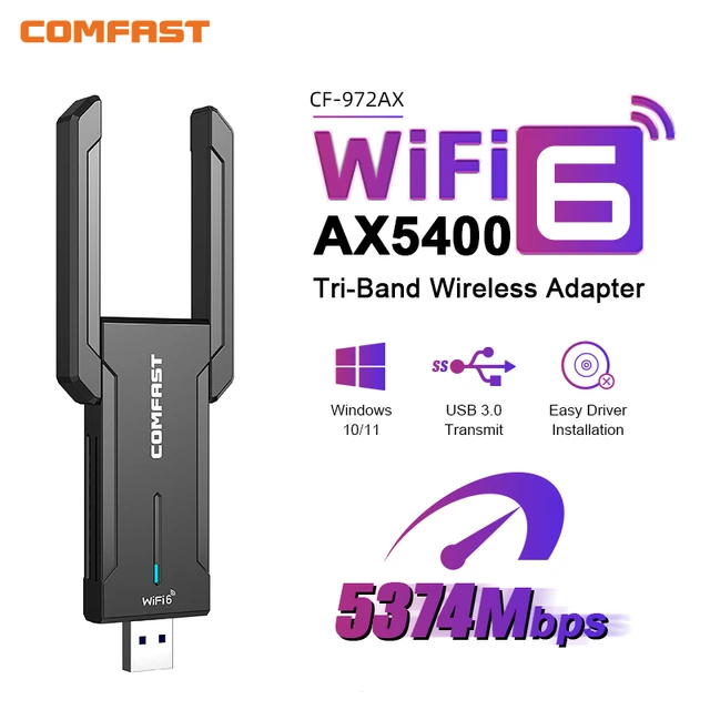 Adaptateur WiFi 7 USB3.0 - 6452 Mbps Tri-Bande (2.4G/5.8G/6G) - Double Antenne - Plug & Play Pour PC - 3