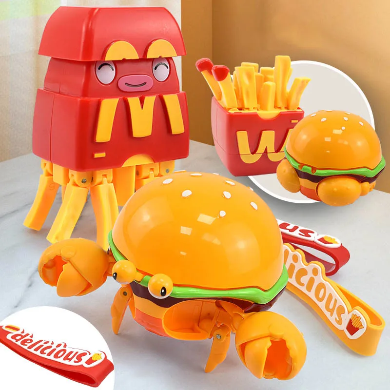 New Simulation Hamburger Fries Deformation Octopus Crab Toy Creative Funny With Keychain Pendant Novelty Children Puzzle Toys