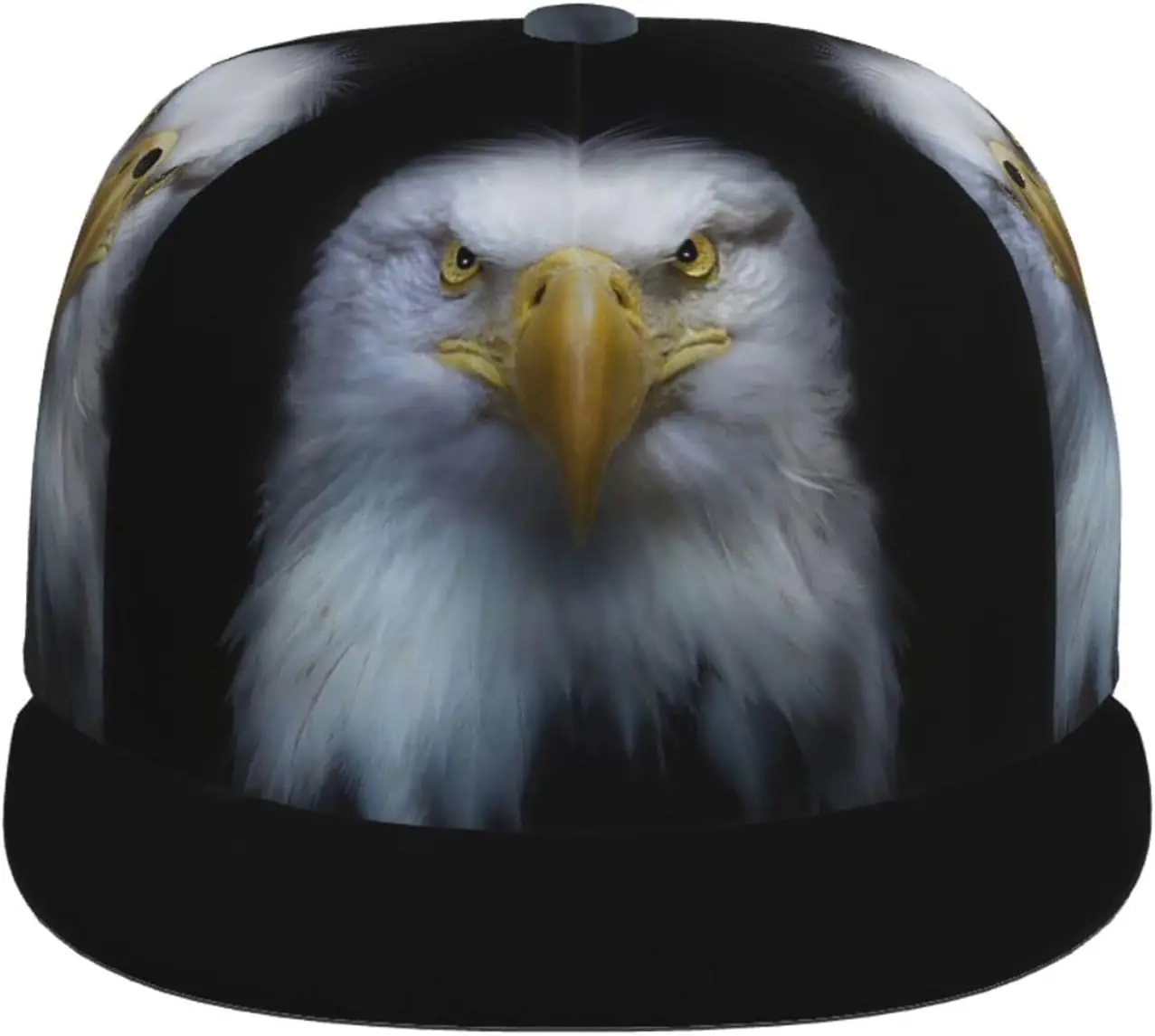 American Patriotic USA Bald Eagle Pattern Flat Bill Hat, Unisex Snapback Baseball Cap Hip Hop Style Flat Visor Blank Adju