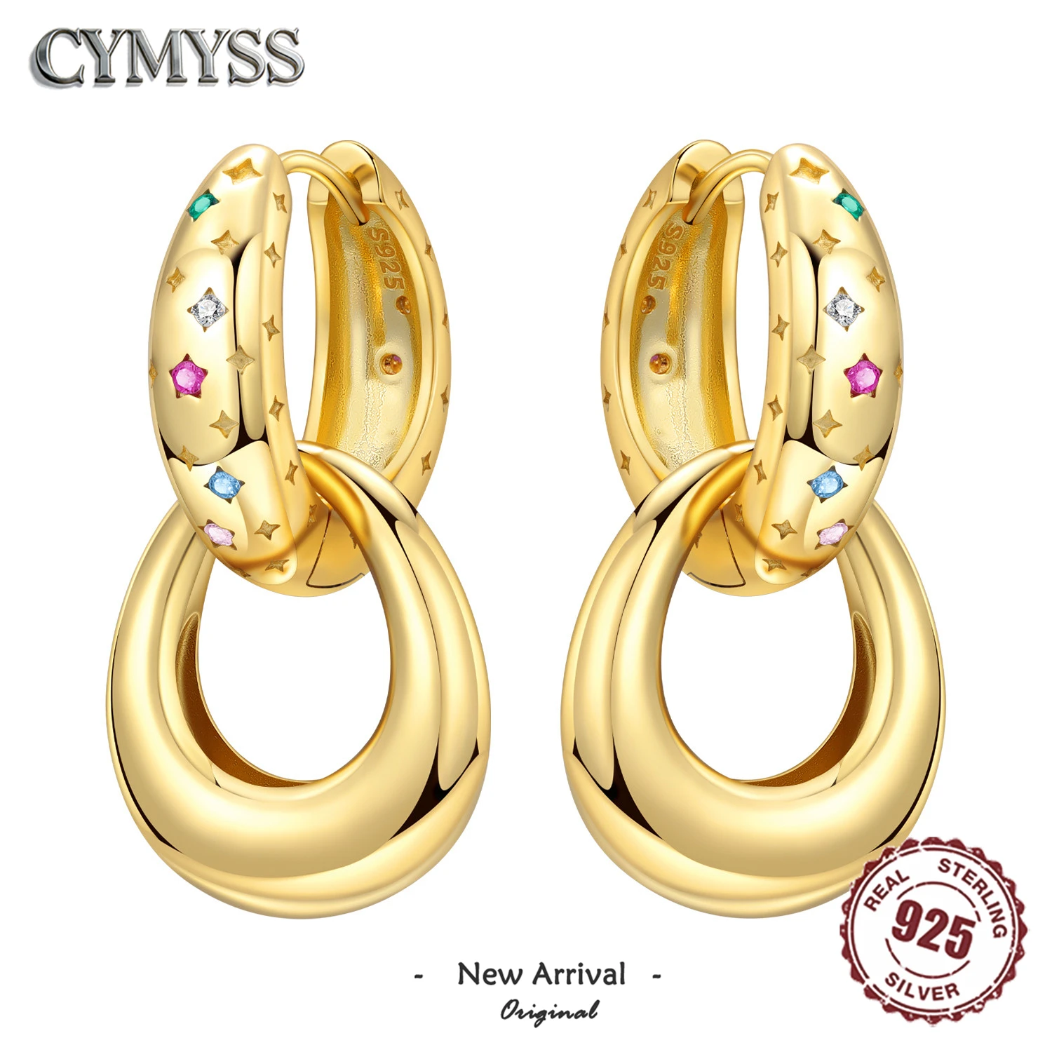 Pendientes de Aro Doble de Plata de Ley 925 Originales 2026, Pendientes de Aro de Oro de 18K con Diseño de Estrella para Mujer, Joyería de Perforación, Aretes