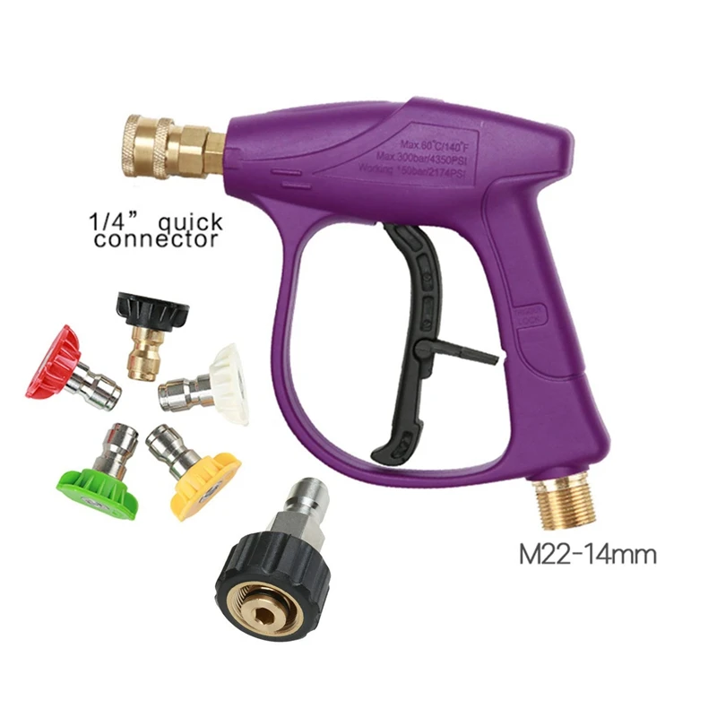 High Pressure Car Washing Auto Washer-Gun,5 Power Washer Quick Connect Nozzles Tips,M22 14 Swivel 3/8 Inch Plug,3000 Psi,Purple