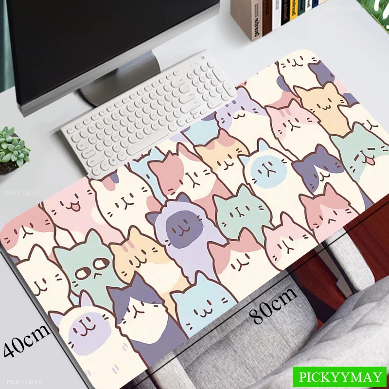 Grand tapis de souris chat mignon 50x100cm, accessoire de Gamer en caoutchouc, pour clavier, bureau, Table Kawaii