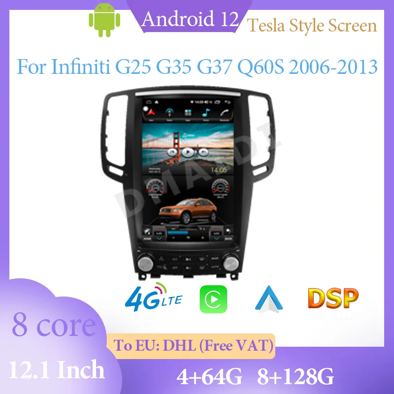 

Android 12 GPS Navigation Multimedia Player For Infiniti G25 G35 G37 Q60S 2006-2013 Radio Stereo Video Tesla Style 12.1" 128G