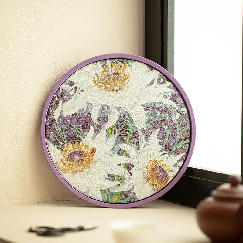 Retro Embossed Gold Snow Lotus Tea Tray Water Absorbing Dry Brew Tray Heat Insulation Anti Scald Quick Drying Tea Pot Holder Mat