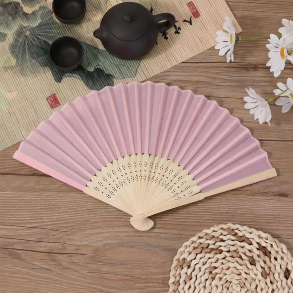 Portable Bamboo Folding Fan Blank Pure Color Fabric Hand Held Cooler For Wedding Party Stage Performance DIY Craft Supplies