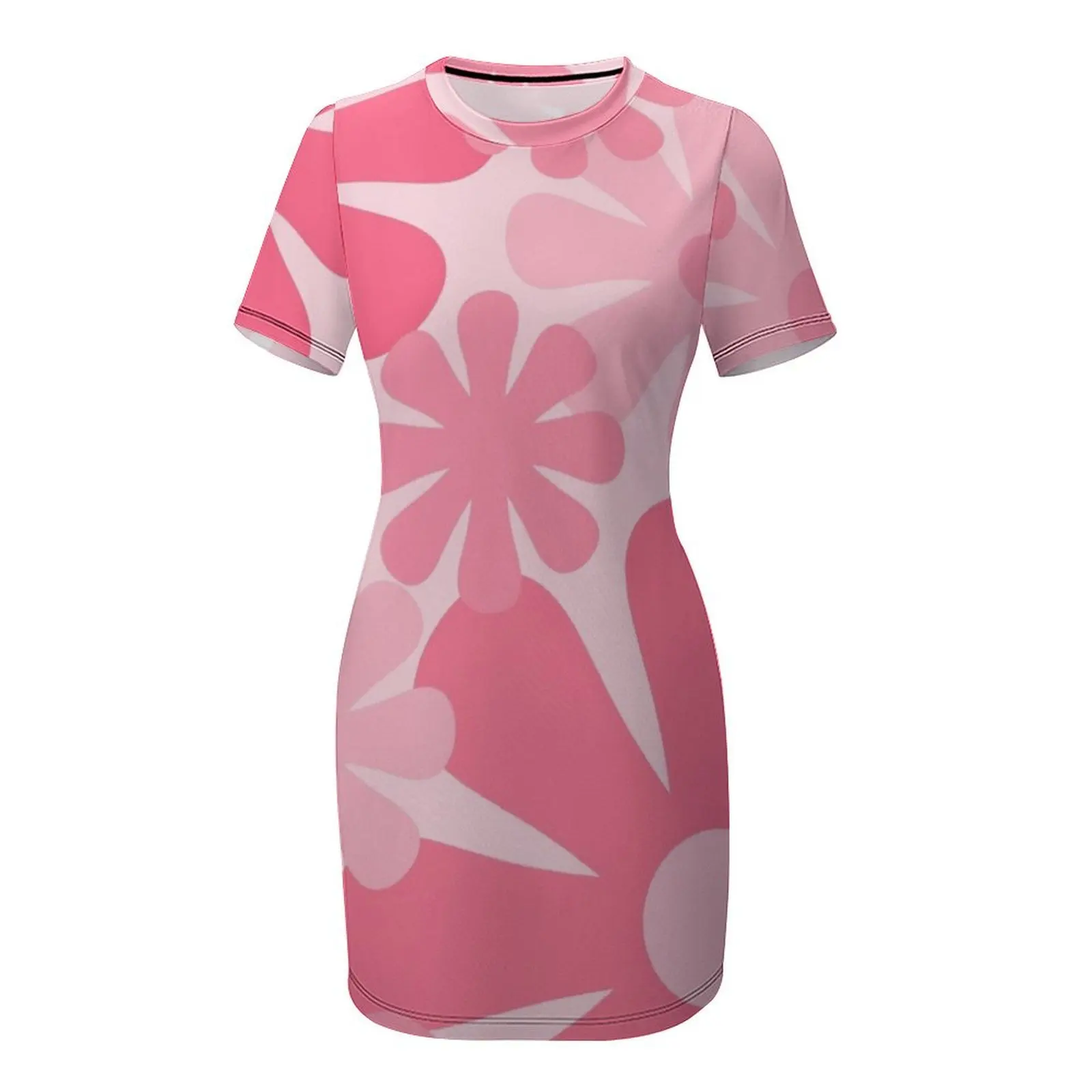 Retro 60S 70S Bloemen-Vintage Stijl Bloemenpatroon Roze Korte Mouwen Jurk Fee Jurk Jurk Vrouwen Elegante Luxe