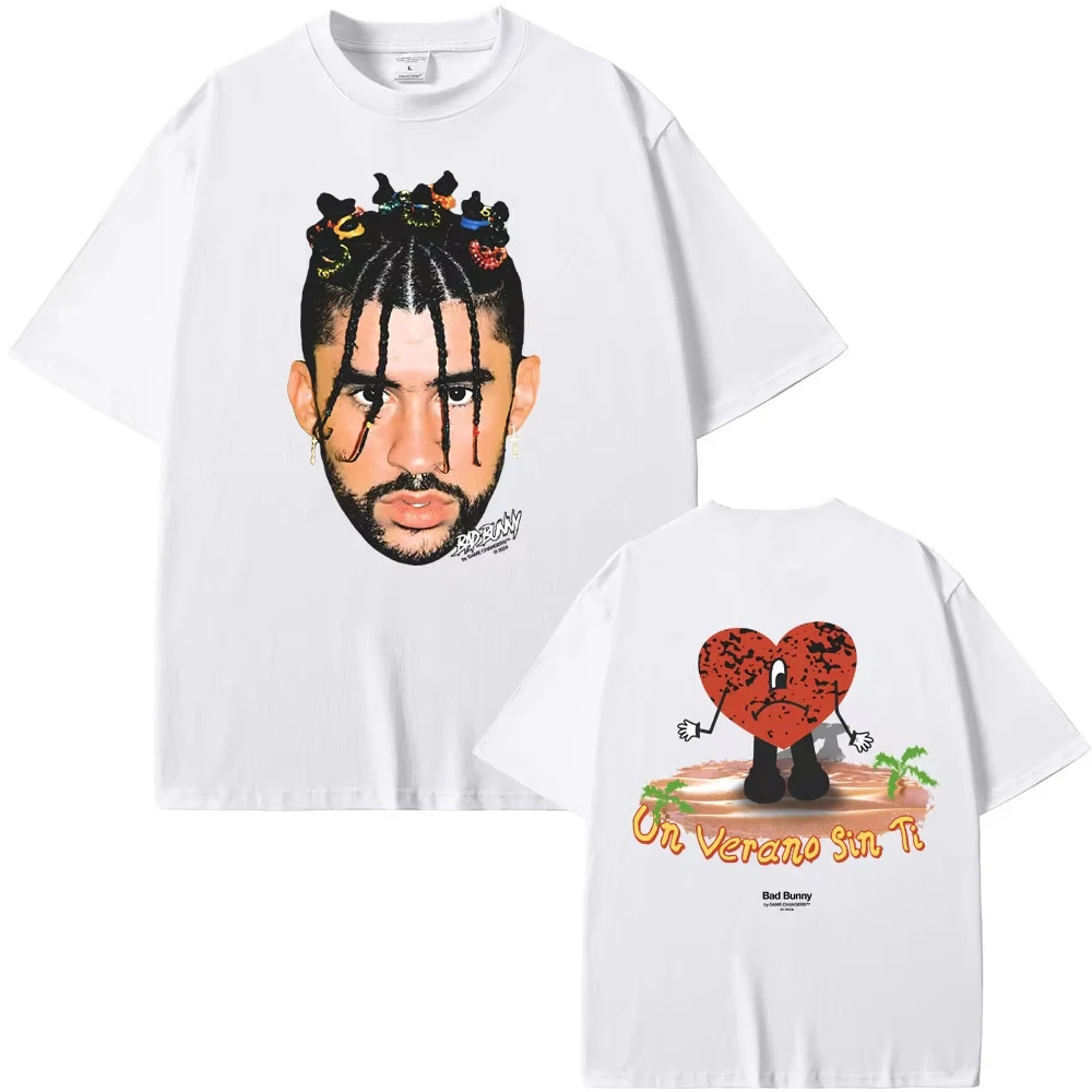 مغني الراب سيئة الأرنب Un Verano Sin Ti ألبوم الجرافيك تي شيرت مطبوع الرجال النساء موضة الهيب هوب المتضخم التي شيرت الذكور خمر الشارع الشهير