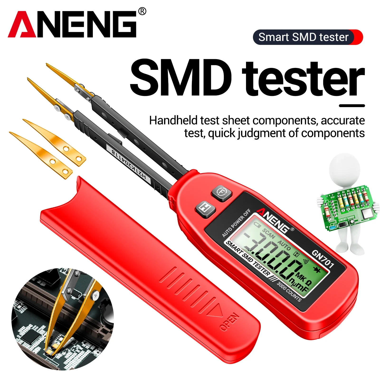 ANENG GN701 high-precision SMD surface mount tester tweezer type resistance capacitance diode on/off detector LCR bridge meter view 3