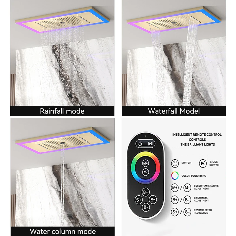 630*330mm Rain Shower System Bluetooth Music Digital Temperature Display Intelligent Thermostatic Mixing Valve Chrome Shower Set
