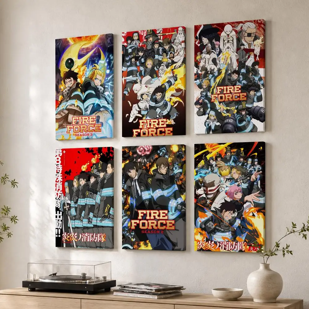Fire F-Force Anime Cool Framed Wall Painting Wood Canvas Poster For Living Room Bedroom Hallway Office Home Decor Gift