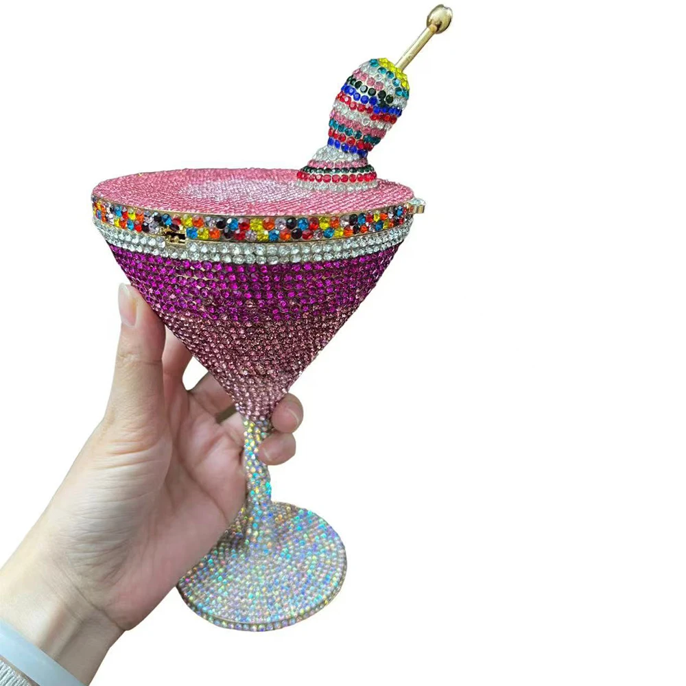 New Martini Diamond Evening Bag Clutch WHTUOHENG Crystal Clutches Women Party Clutch Dinner Formal Purses Rhinestone Handbags