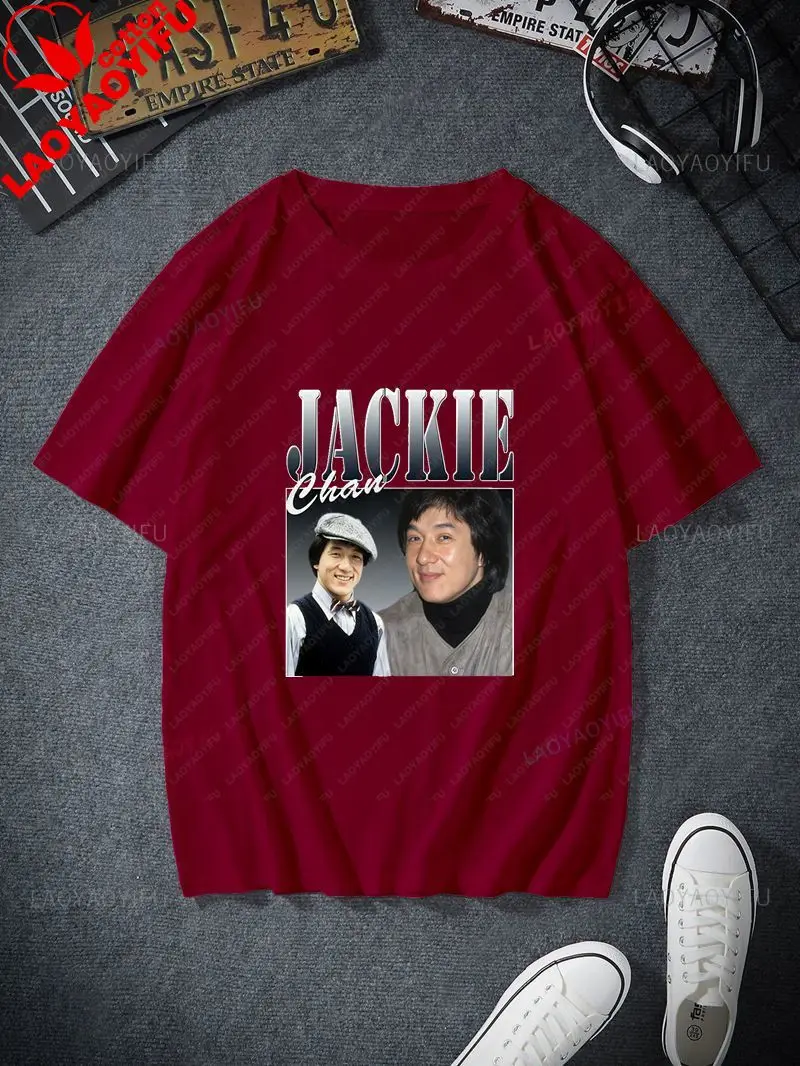 International Kung Fu Star Jackie Chan's Classic Poster Printed Men's Shirt, Everyday Casual Street Wear, Cotton 0 Neck T-shirt