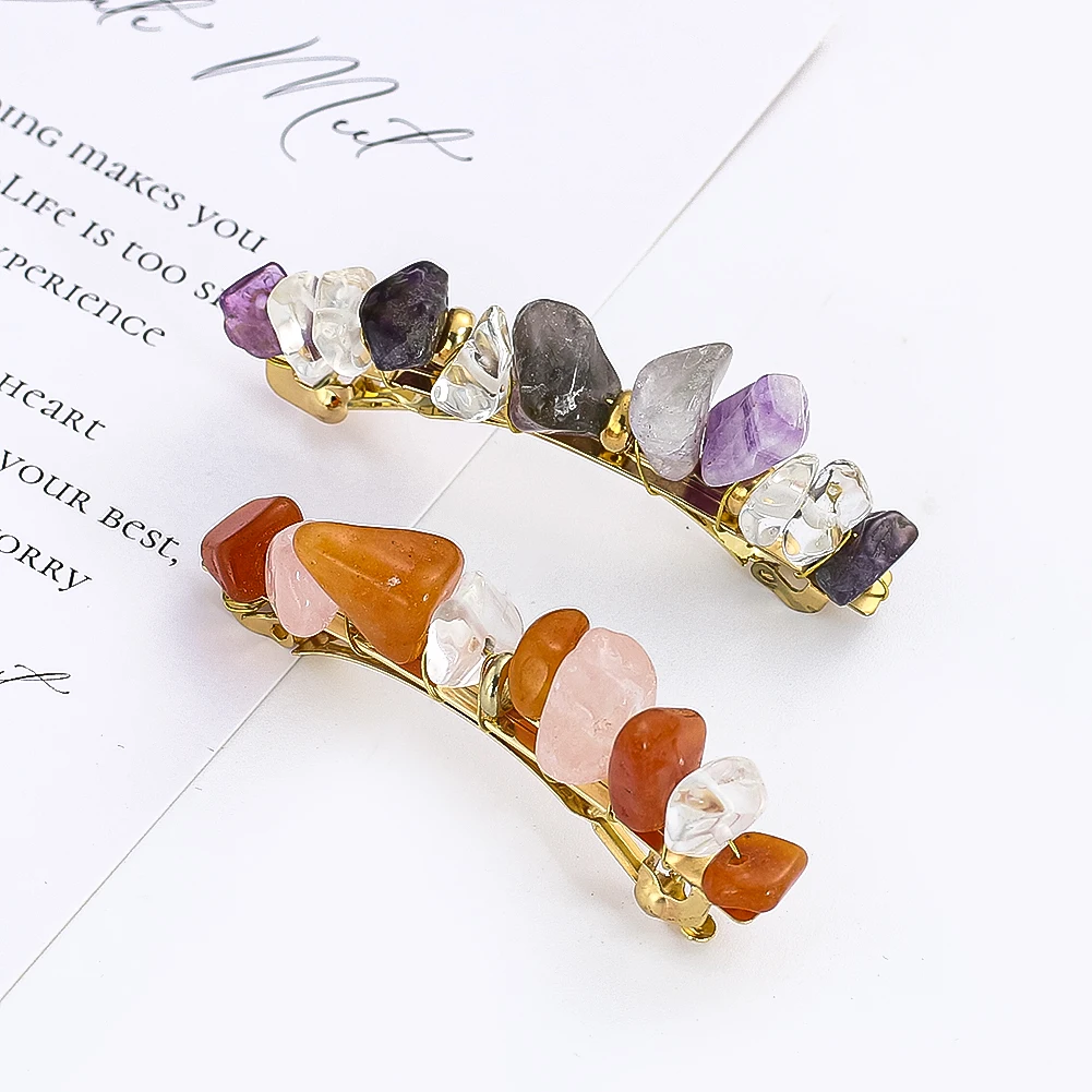 Crystal Stone Barrette Irregular Natural Stone Gold-color Wire Wrapped Hair Clip Hair Accessories for Women Girl Fashion Jewelry