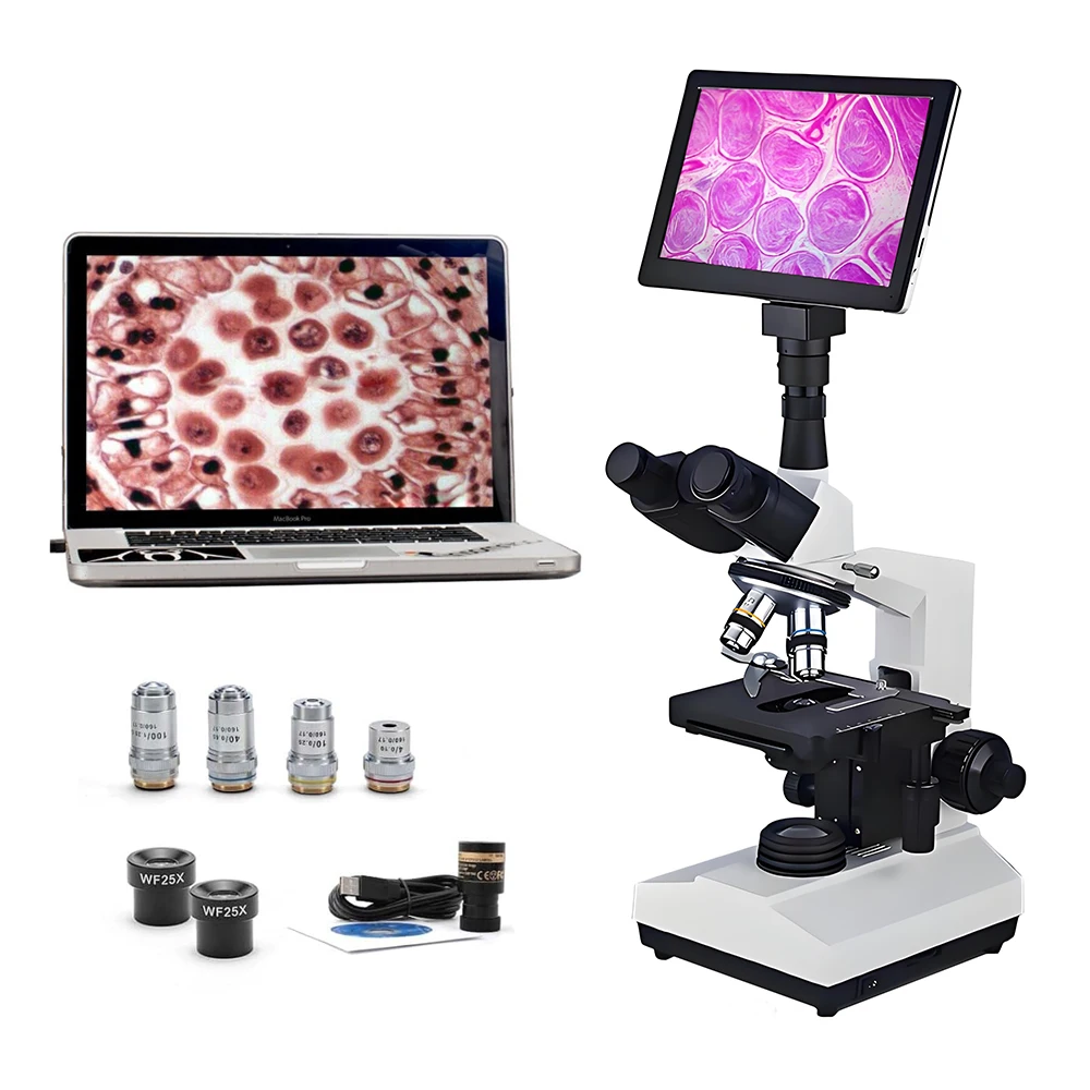 WEIAI 40-2500X Research-Grade Trinocular Microscope Compound medical USB LED Digital Camera Microscope Trinocular for laboratory