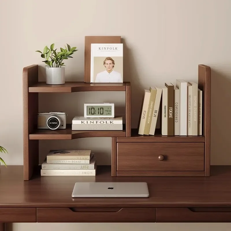 All Solid Wood Desktop Bookshelf Table Shelf Office Storage Organizer Desk Layered Telescopic Small Bookcase