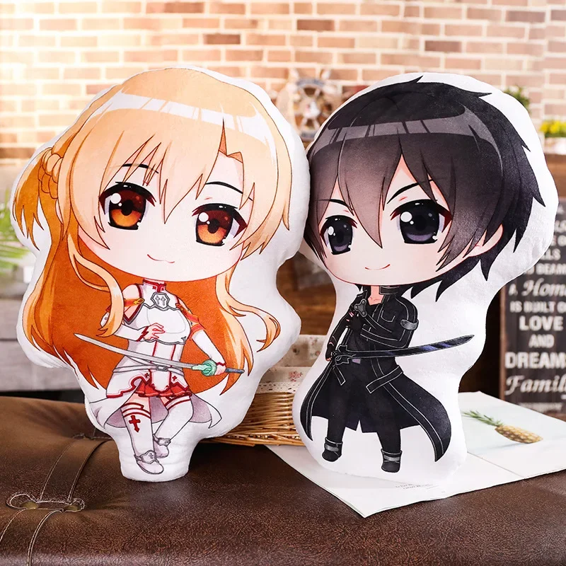 Hot Anime PP Cotton Figure Toys SAO Kirigaya Kazuto Yuuki Asuna Short Plush Doll Pillow 35/45cm Cosplay Exclusive Design Gifts