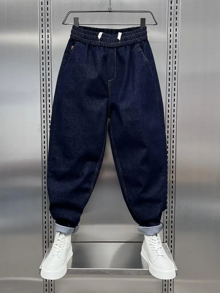 

Blue Waed Denim Jeans Men's Autumn Winter Loose Dad Sle Trendy Straight Harlan Pants Youth Wear Resistant Medium Waist