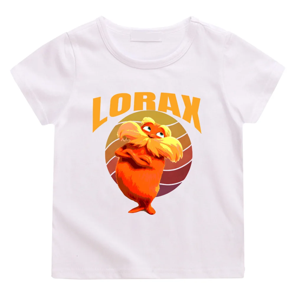 

Футболки The Lorax, летние хлопковые футболки с короткими рукавами в стиле Kawaii с героями мультфильмов и манги для мальчиков и девочек, уличная одежда с круглым вырезом и мультяшным принтом для подростков