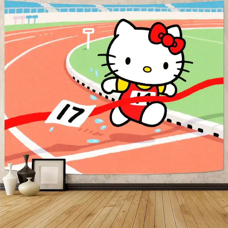 

1PC Sanrio Hello Kitty Sports Victory Tapestry Kawaii Polyester Wall Art for Living Room Bedroom Dorm Decor Gift for Fans
