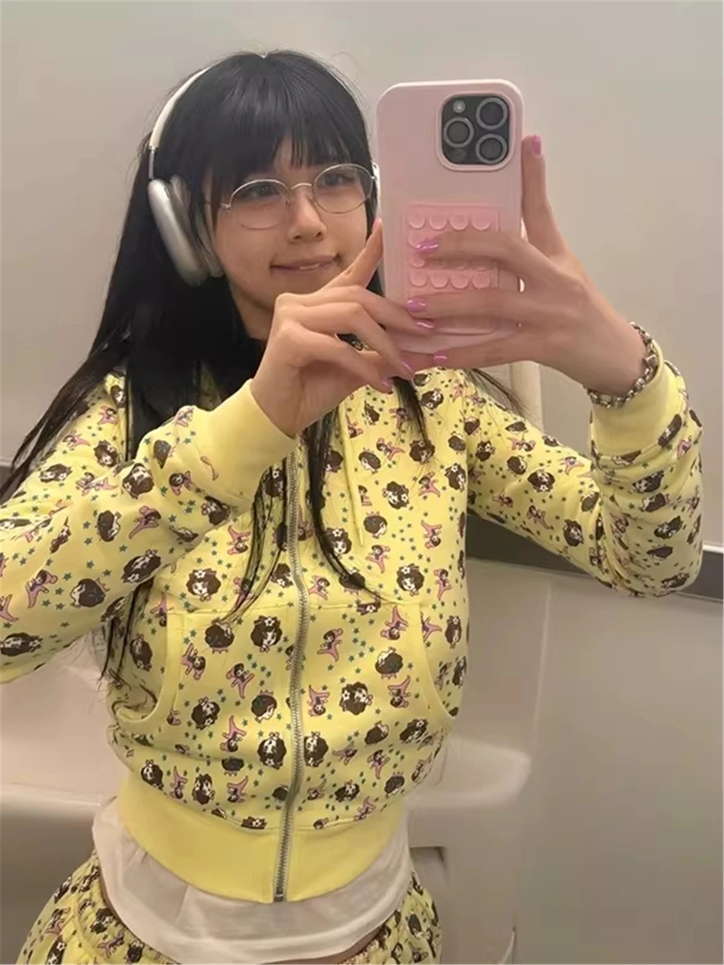 Sudadera con capucha retro americana amarilla para mujer, cárdigan corto de forro polar con cremallera, estilo coreano, cálido, para primavera y otoño, nuevo estilo