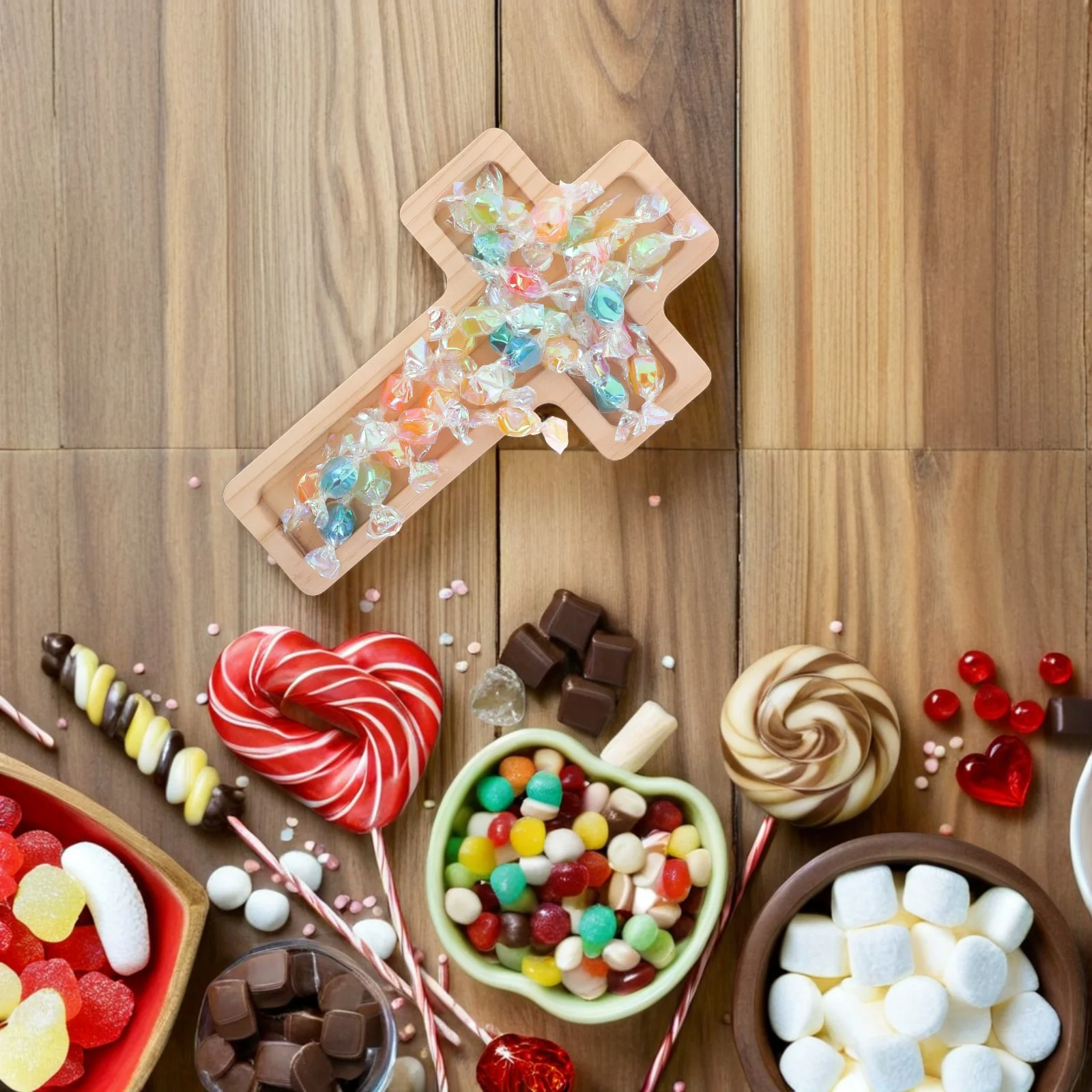 

Cross Dining Tray Decorative Platter for Dessert Cheese Board Serving Wood Bakery Display