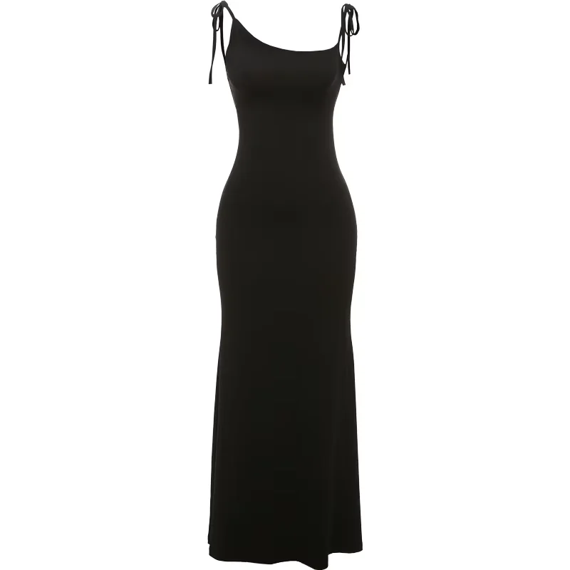 Sisterlinda lanzamiento de primavera moda juvenil ocio Sexy High Street vestido largo K25D74400 chica sólido Halter escote sin espalda bata